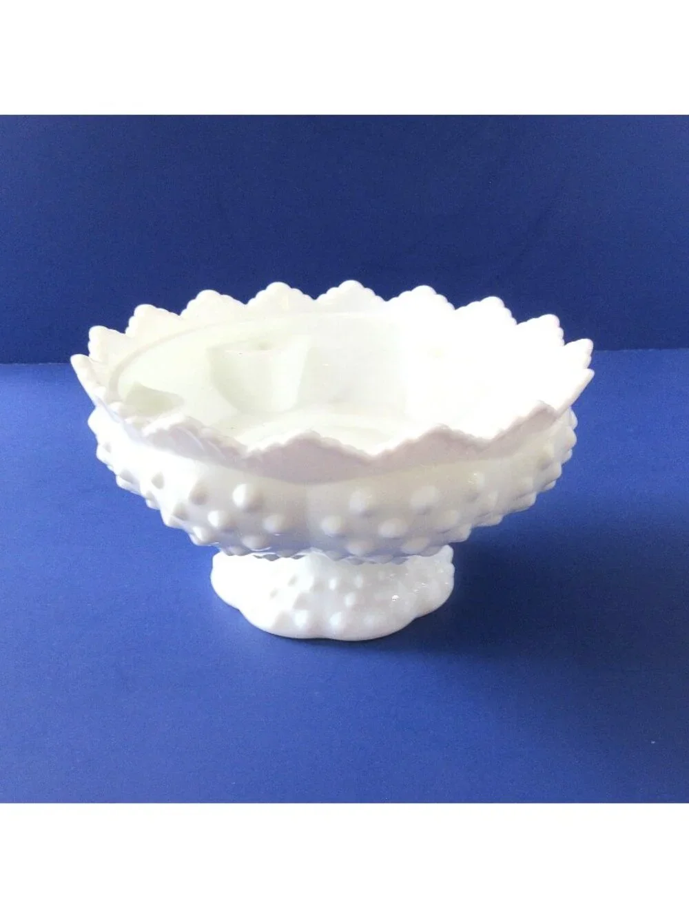 Vtg Fenton Art Glass Hobnail Milk Glass Candle Bowl Farmhouse Cottagecore